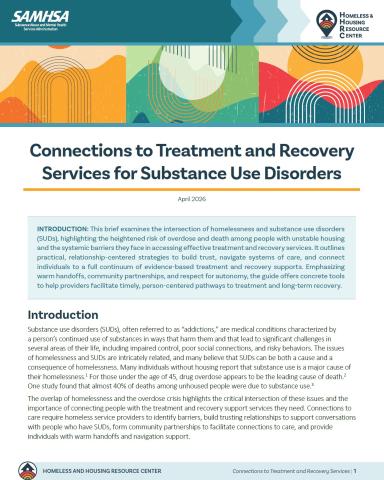 Screenshot of first page of the Connections to Treatment and Recovery Services for Substance Use Disorders brief 
